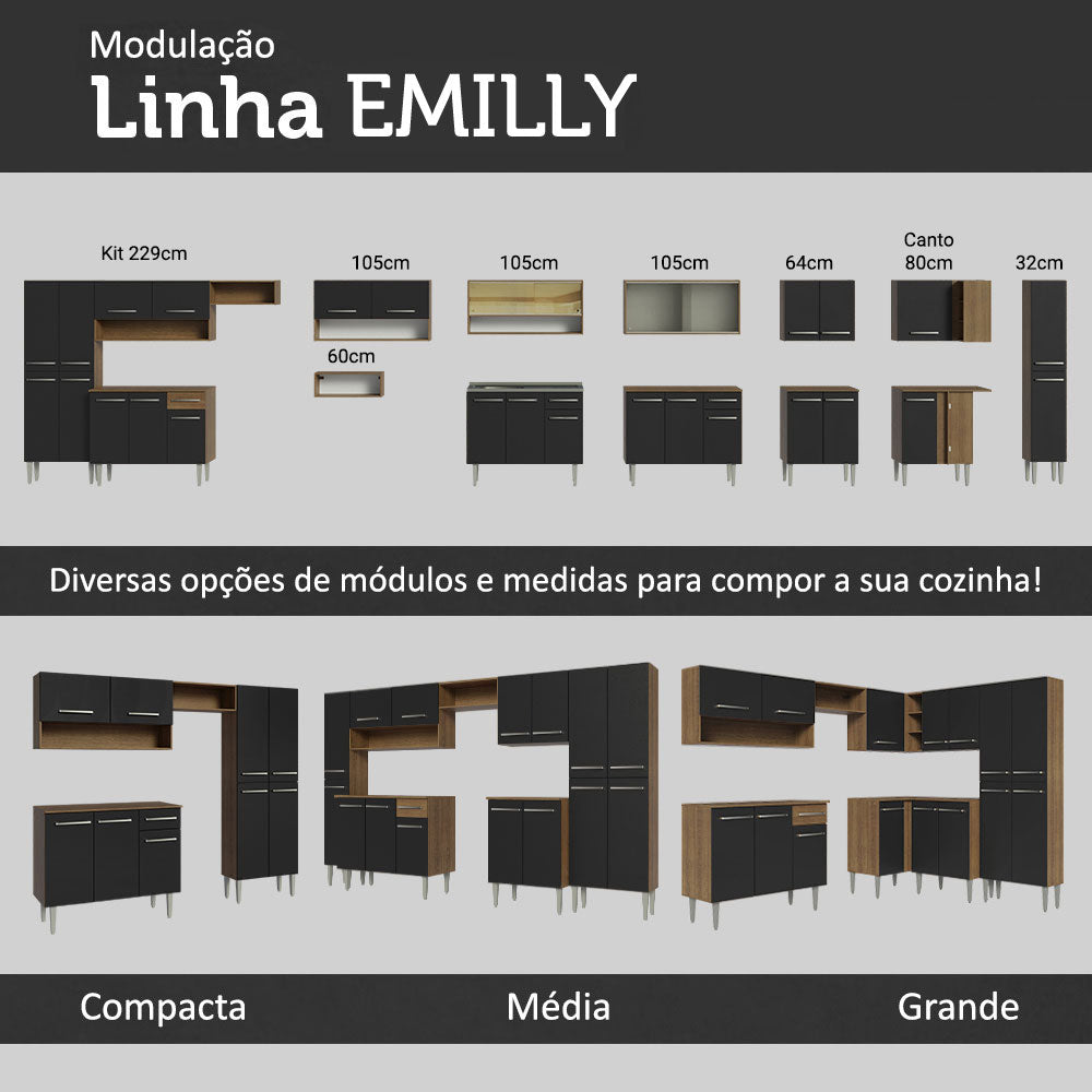Cocina Integral 293cm Marrón/Negro Emilly 01
