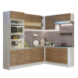 Cocina Integral Esquinera 419cm Blanco/Marrón Glamy Madesa 01