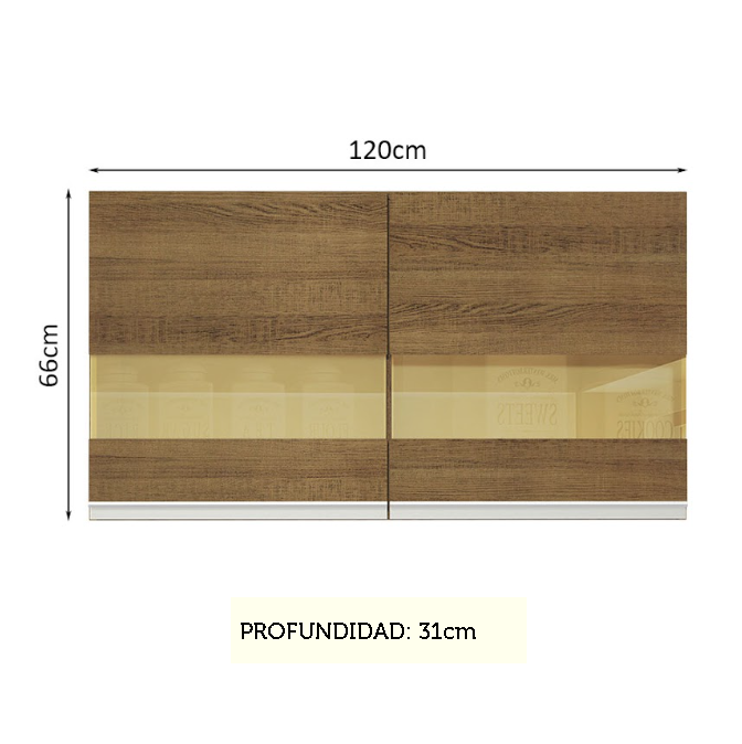 Alacena de Cocina Glamy 120 cm 2 Puertas con Cristal Reflex