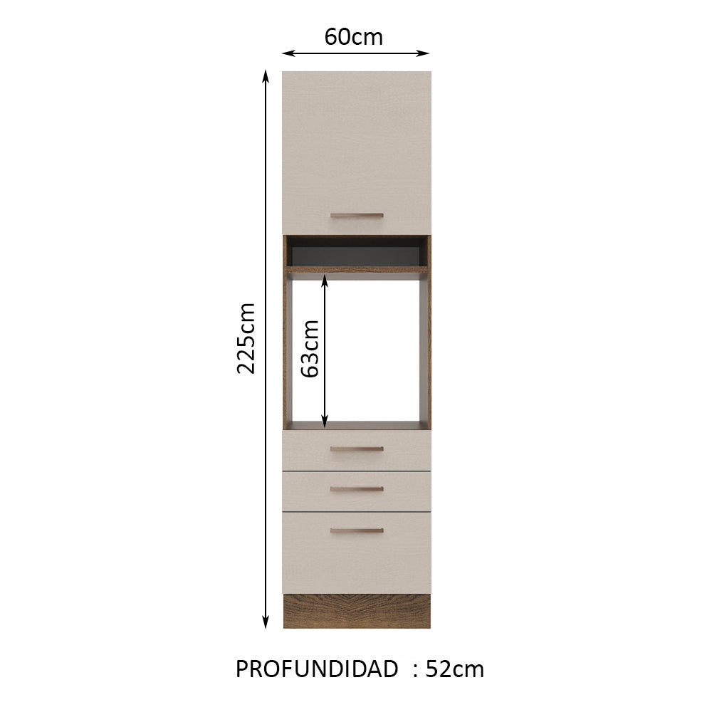 Mueble de Cocina para Horno 60 cm 1 Puerta y 3 Cajones Marrón/Crema Agata