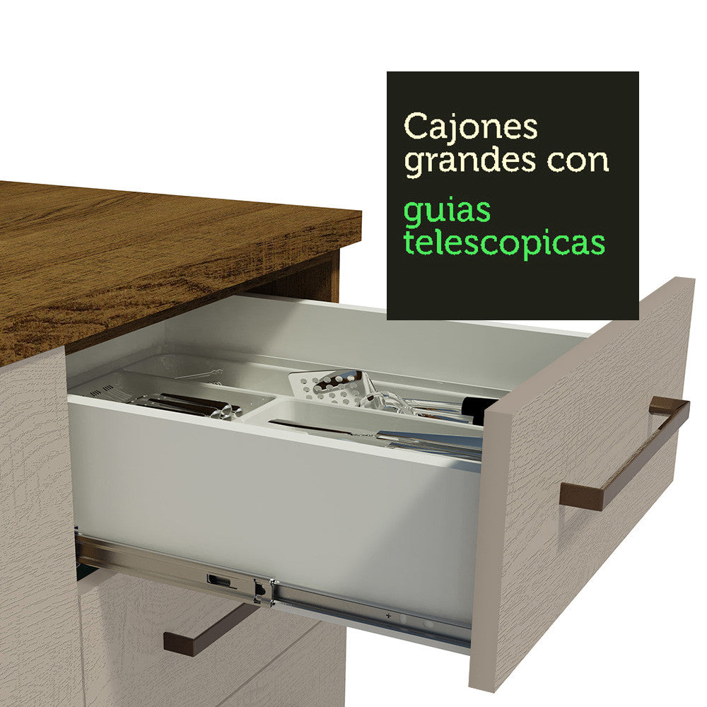 Mueble de Cocina para Horno 60 cm 1 Puerta y 3 Cajones Marrón/Crema Agata