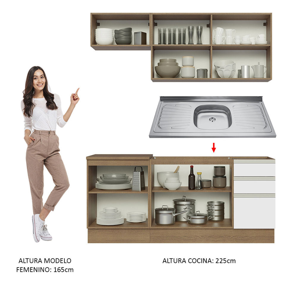 Cocina Integral con Lavadero 180cm Glamy 13 Marrón/Blanco