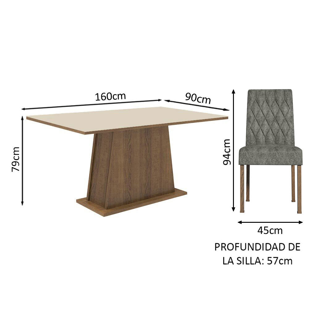 Juego de Comedor Mesa con Encimera de Madera 6 Sillas Marrón/Crema/Silver Britney
