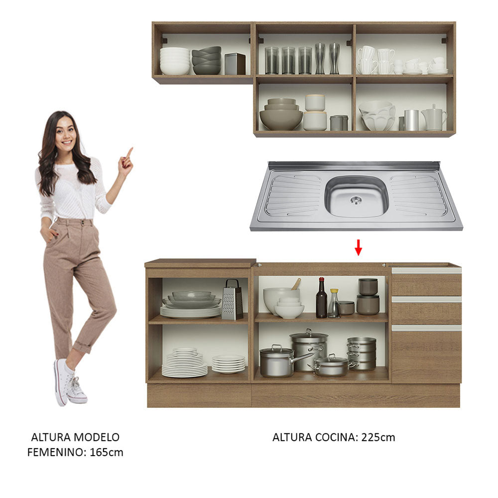 Cocina Integral con Lavadero 180cm Glamy 13 Marrón