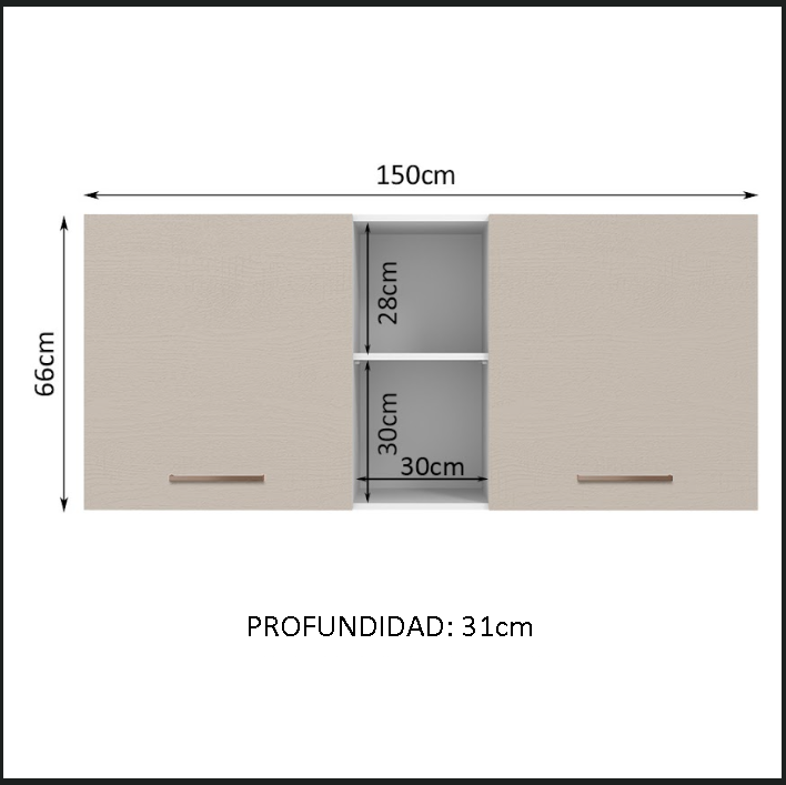 Alacena 150 cm 2 Puertas y 2 Nichos Blanco/Crema Agata Madesa