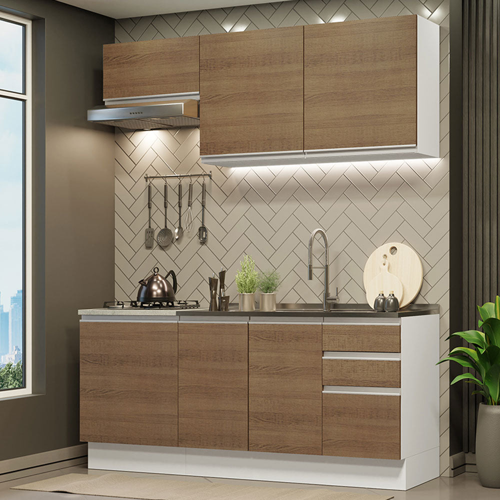 Cocina Integral con Lavadero 180cm Glamy 13 Blanco/Marrón