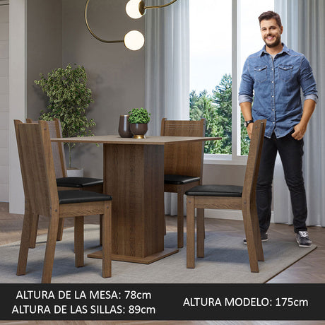 Juego de Comedor Mesa Tablero de Madera 4 Sillas Marrón/Crema/Negro Samara Madesa