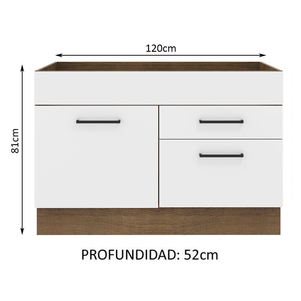 Mueble de Cocina 1 Puerta y 2 Cajones Agata 120 cm MarrónBlanco