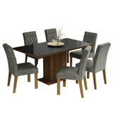 Juego de Comedor Mesa con Encimera de Vidrio 6 Sillas Marrón/Negro/Silver Geórgia