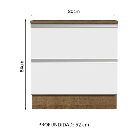 Mueble de Cocina 80 cm 2 Cajones Marrón/Blanco Glamy Madesa