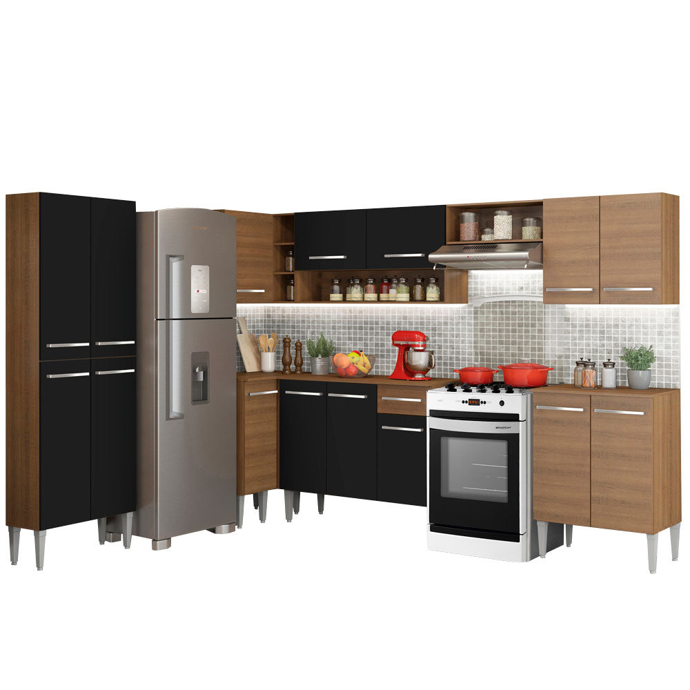 Cocina Integral Esquinera 481cm Marrón/Negro Emilly Moon 01