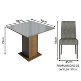 Juego de Comedor Mesa con Encimera de Vidrio 4 Sillas Marrón/Gris/Silver Anne