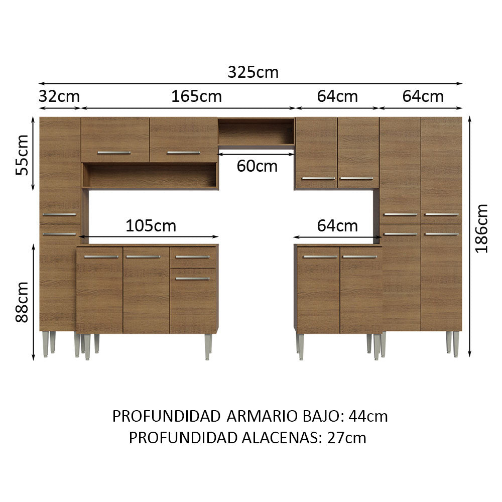 Cocina Integral 325cm Emilly Marrón Madesa 02