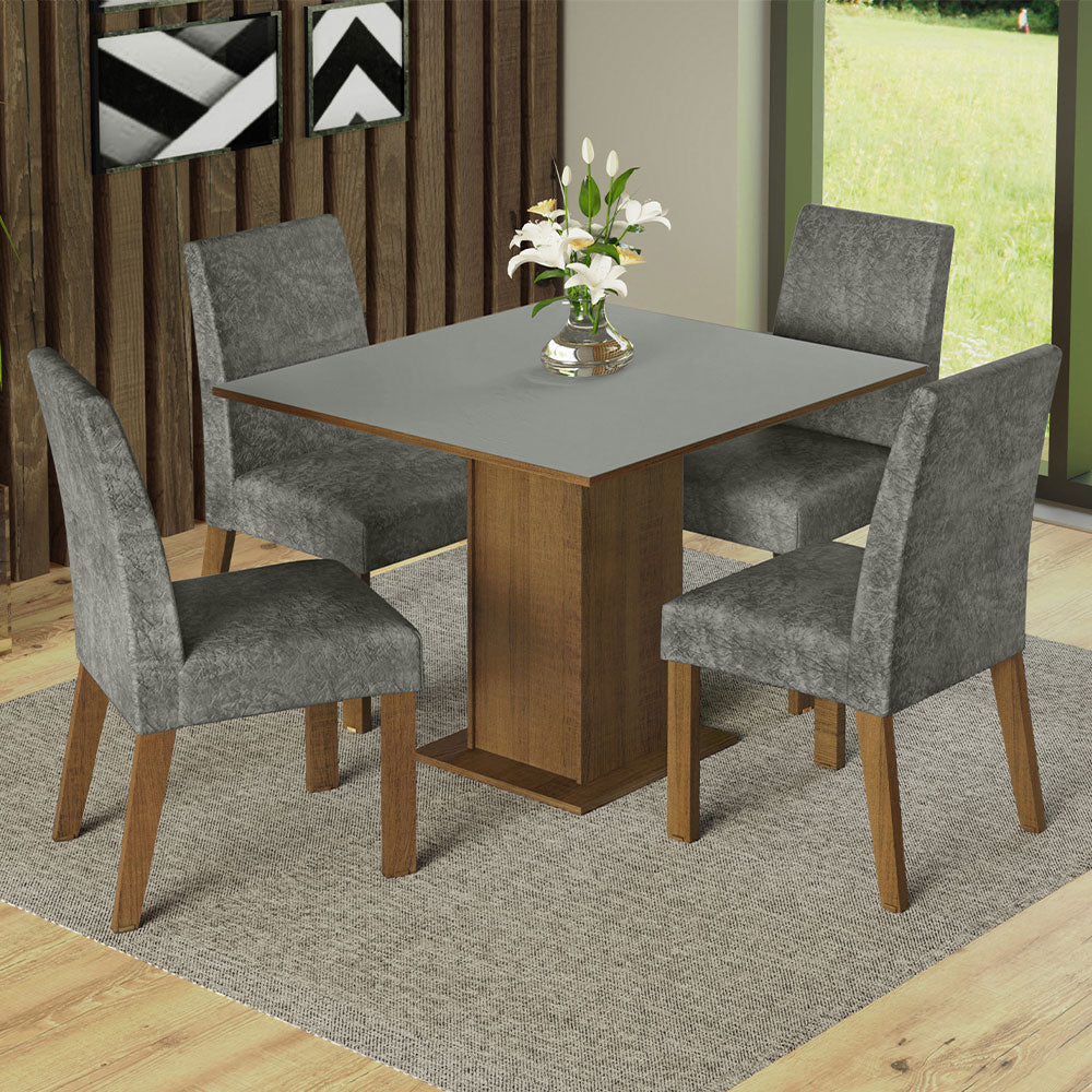 Juego de Comedor con Mesa con Encimera y 4 Sillas Marrón/Gris/Silver Karina
