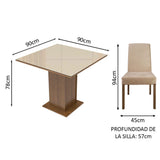 Juego de Comedor Mesa con Encimera de Vidrio con 4 Sillas Marrón/Crema/Imperial Evelin
