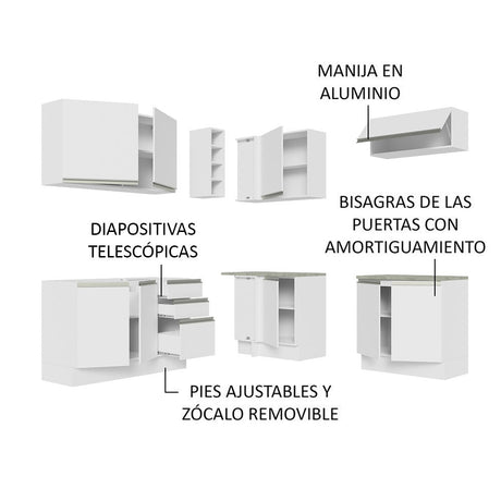 Cocina Integral Esquinera 349cm Blanco Glamy Madesa 03