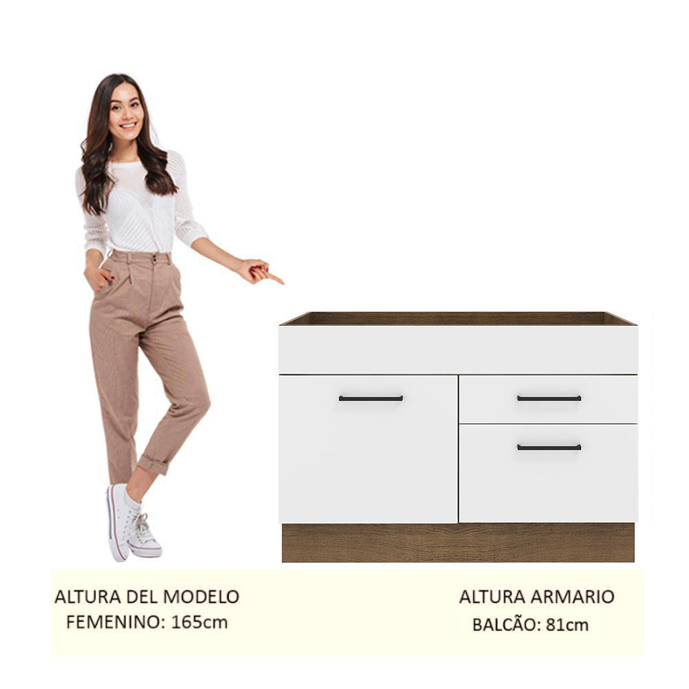 Mueble de Cocina 1 Puerta y 2 Cajones Agata 120 cm MarrónBlanco