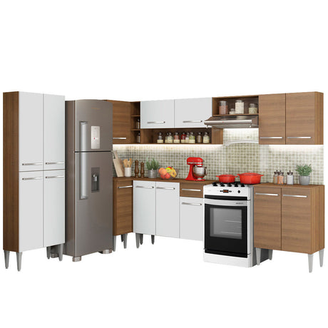 Cocina Integral Esquinera 481cm Marrón/Blanco Emilly Moon Madesa 01