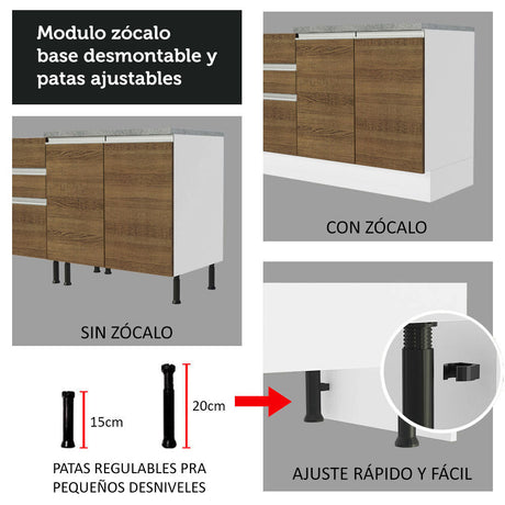 Cocina Integral Esquinera 419cm Blanco/Marrón Glamy Madesa 01