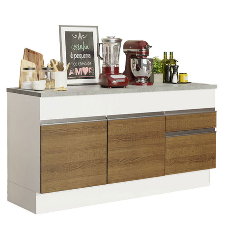 Mueble de Cocina 2 Puertas 3 Cajones 150cm Glamy Madesa - Blanco/Marrón