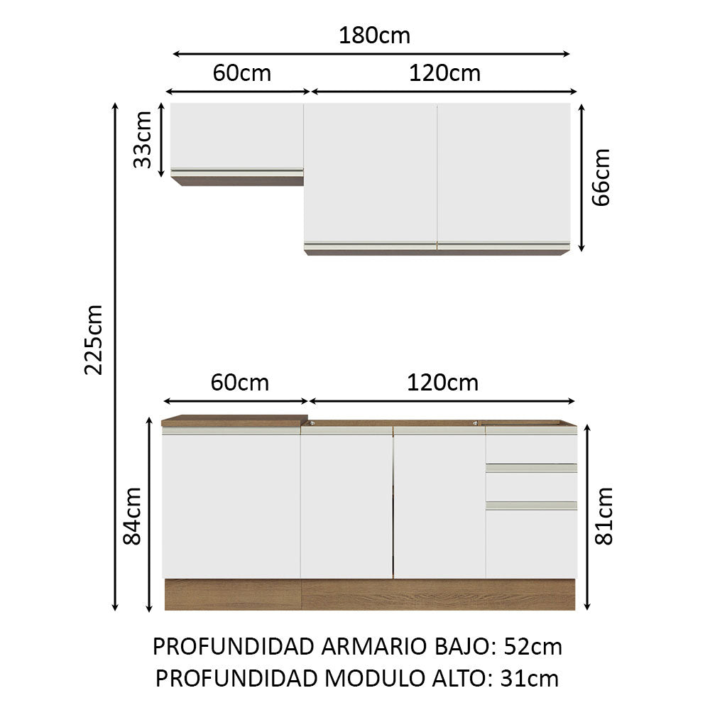 Cocina Integral con Lavadero 180cm Glamy 13 Marrón/Blanco