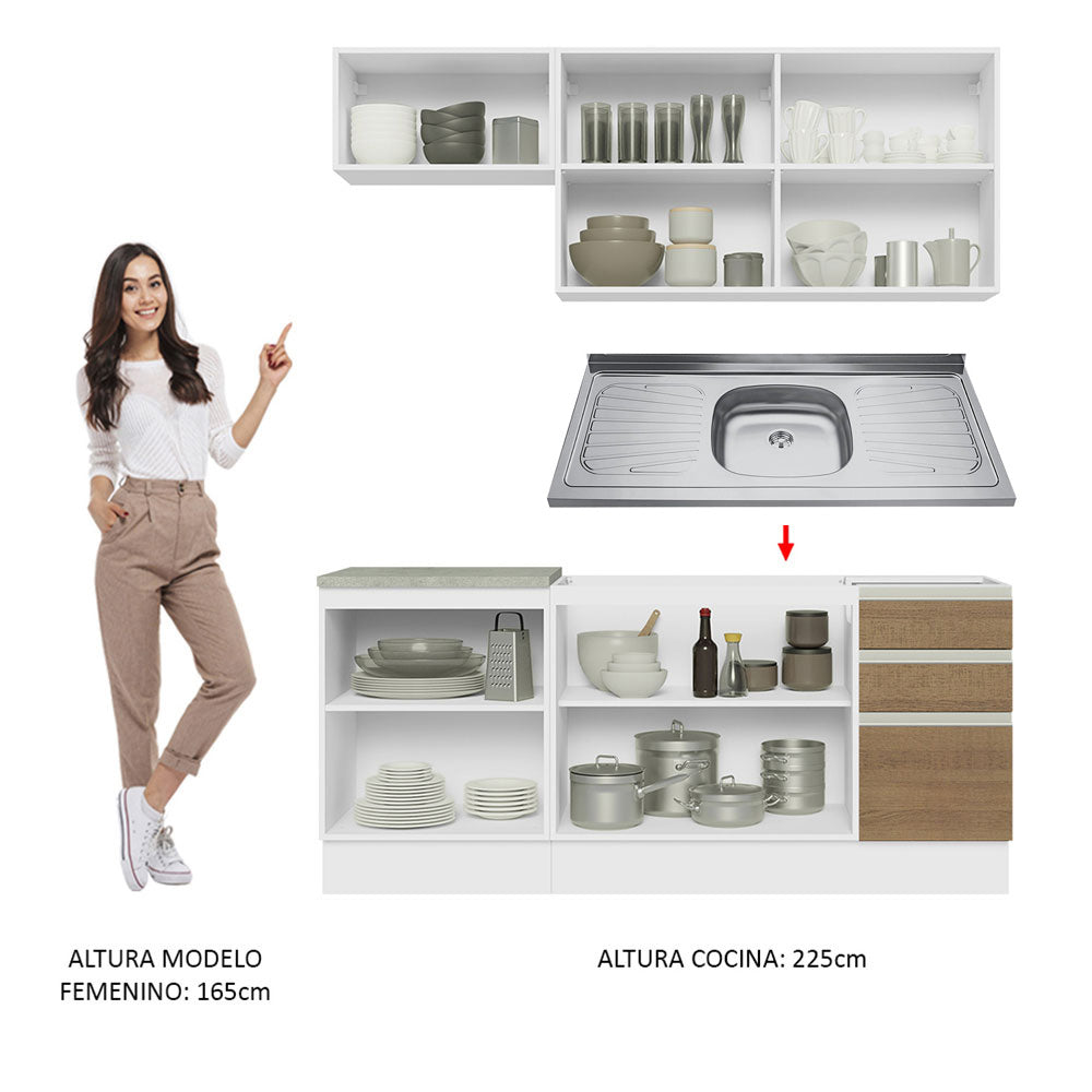 Cocina Integral con Lavadero 180cm Glamy 13 Blanco/Marrón