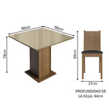 Juego de Comedor Mesa con Encimera de Vidrio 4 Sillas Marrón/Crema/Negro Perla