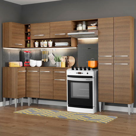 Cocina Integral Esquinera 353cm Marrón Emilly Sun Madesa 01