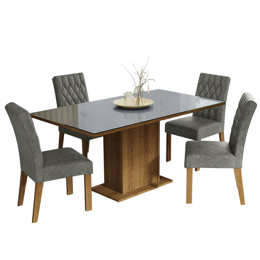 Juego de Comedor Mesa con Encimera de Vidrio 4 Sillas Marrón/Gris/Silver Marilia