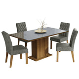 Juego de Comedor Mesa con Encimera de Vidrio 4 Sillas Marrón/Gris/Silver Marilia