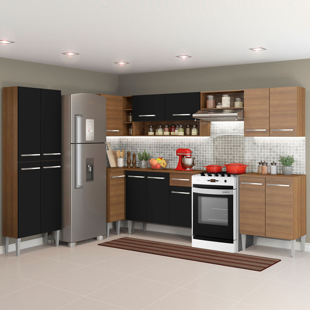 Cocina Integral Esquinera 481cm Marrón/Negro Emilly Moon 01