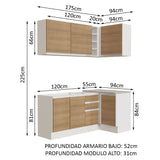 Cocina Integral Esquinera 269cm Blanco/Marrón Glamy Madesa 01