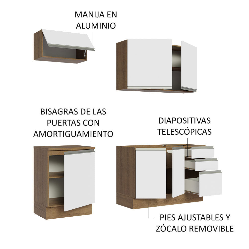 Cocina Integral con Lavadero 180cm Glamy 13 Marrón/Blanco