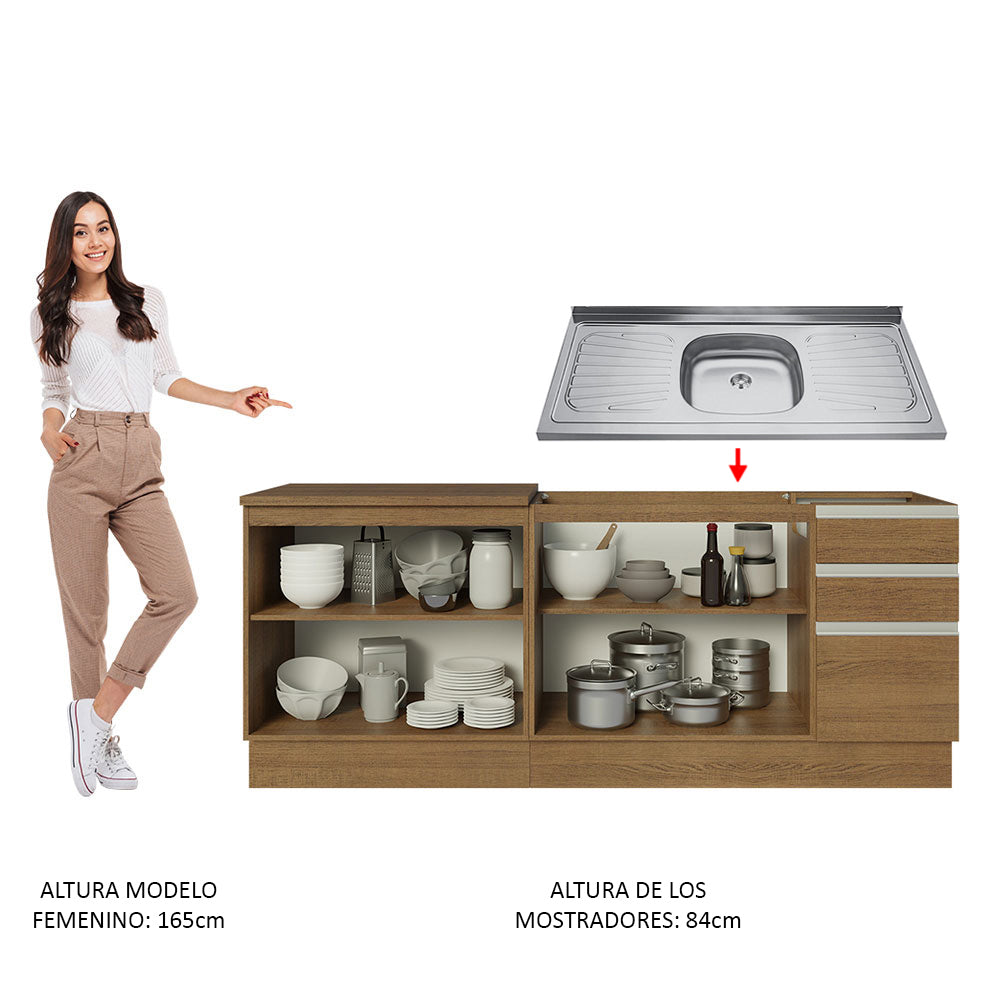 Mueble de Cocina 200cm Con Tarja Glamy Marrón