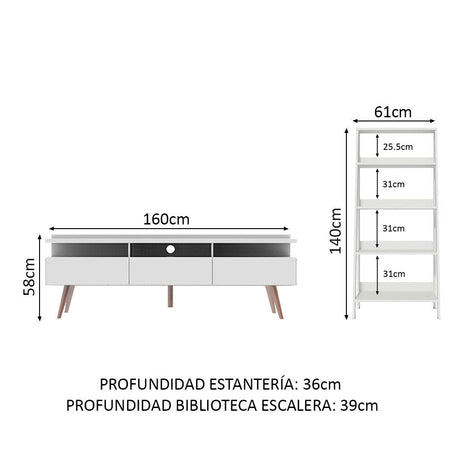 Centro de Entretenimiento Londres y Mueble Estante Librero Blanco Madesa