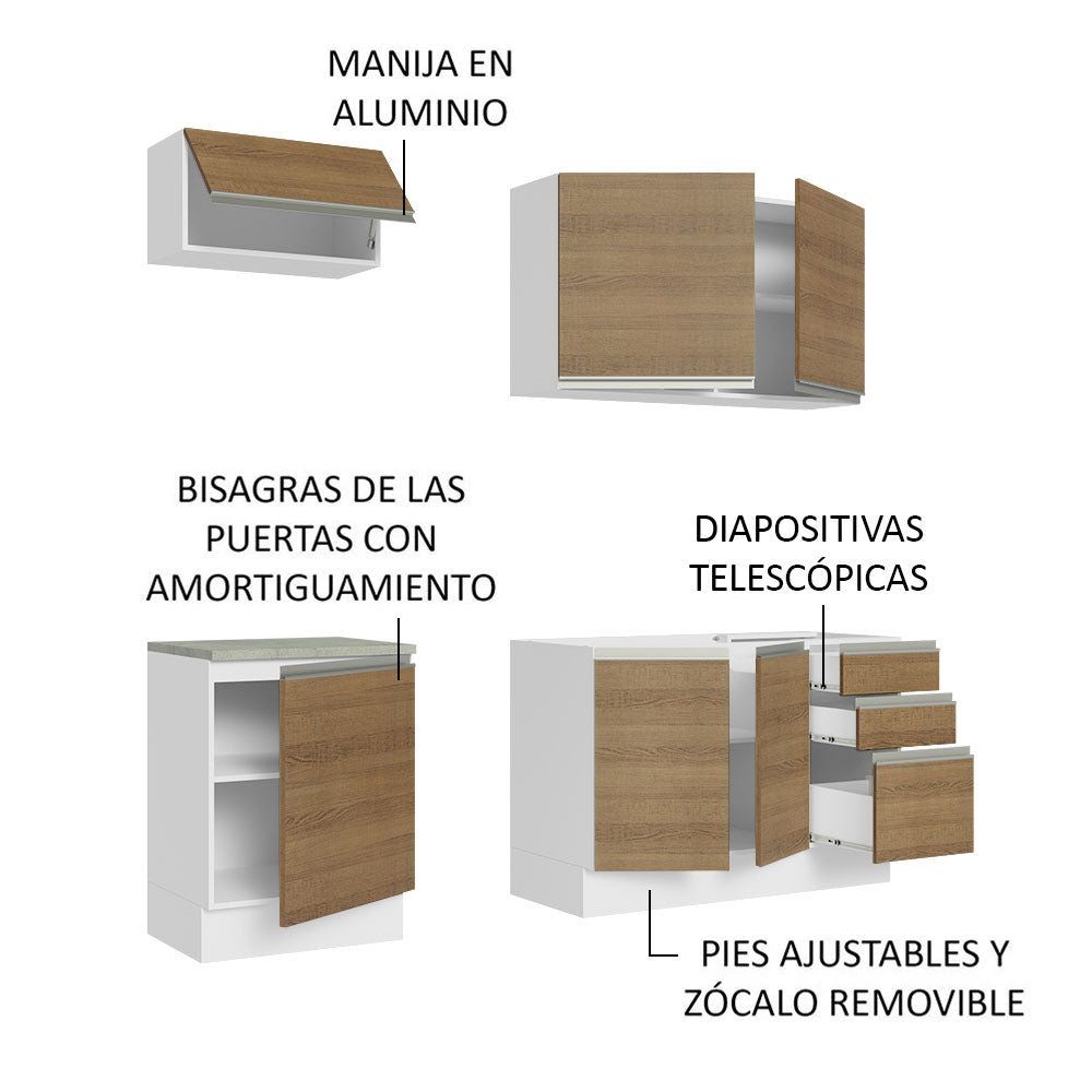 Cocina Integral con Lavadero 180cm Glamy 13 Blanco/Marrón