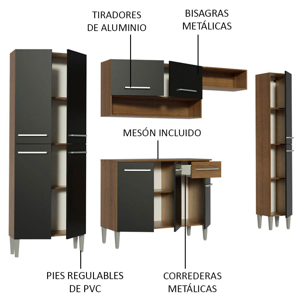 Cocina Integral 261cm Marrón/Negro Emilly Hit 01