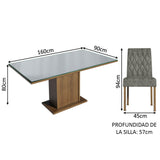 Juego de Comedor Mesa con Encimera de Vidrio 4 Sillas Marrón/Gris/Silver Marilia