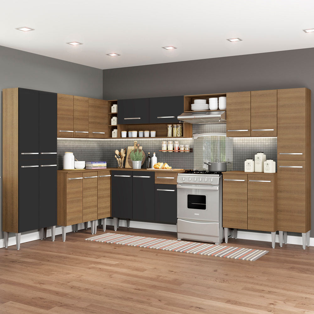 Cocina Integral Esquinera 513cm Marrón/Negro Emilly Big 02