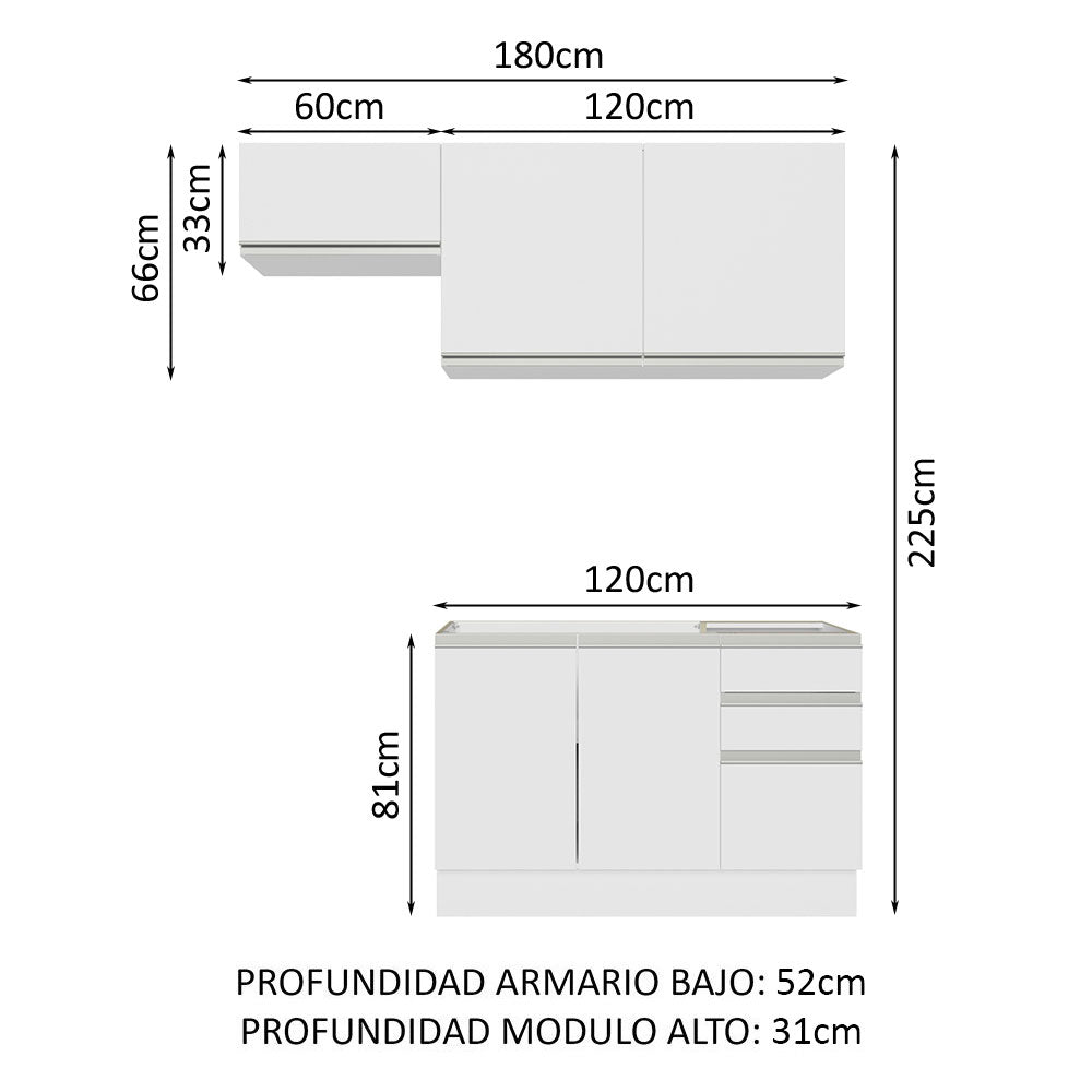 Cocina Compacta 180cm Blanco Glamy Madesa 09