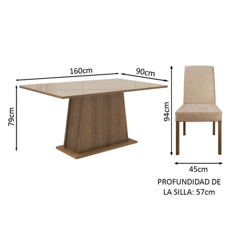 Juego de Comedor Madesa Patricia Mesa con Tablero de Vidrio y 6 Sillas Marrón/Crema/Imperial