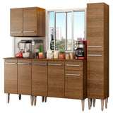 Cocina Compacta 201cm Con Mesón De Acero Marrón Emilly Madesa 01