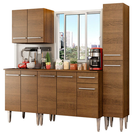 Cocina Compacta 201cm Con Mesón De Acero Marrón Emilly Madesa 01