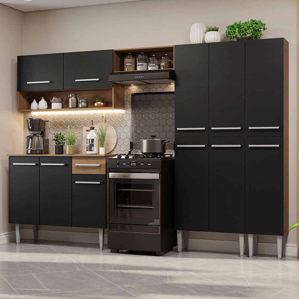 Cocina Integral 261cm Marrón/Negro Emilly 02