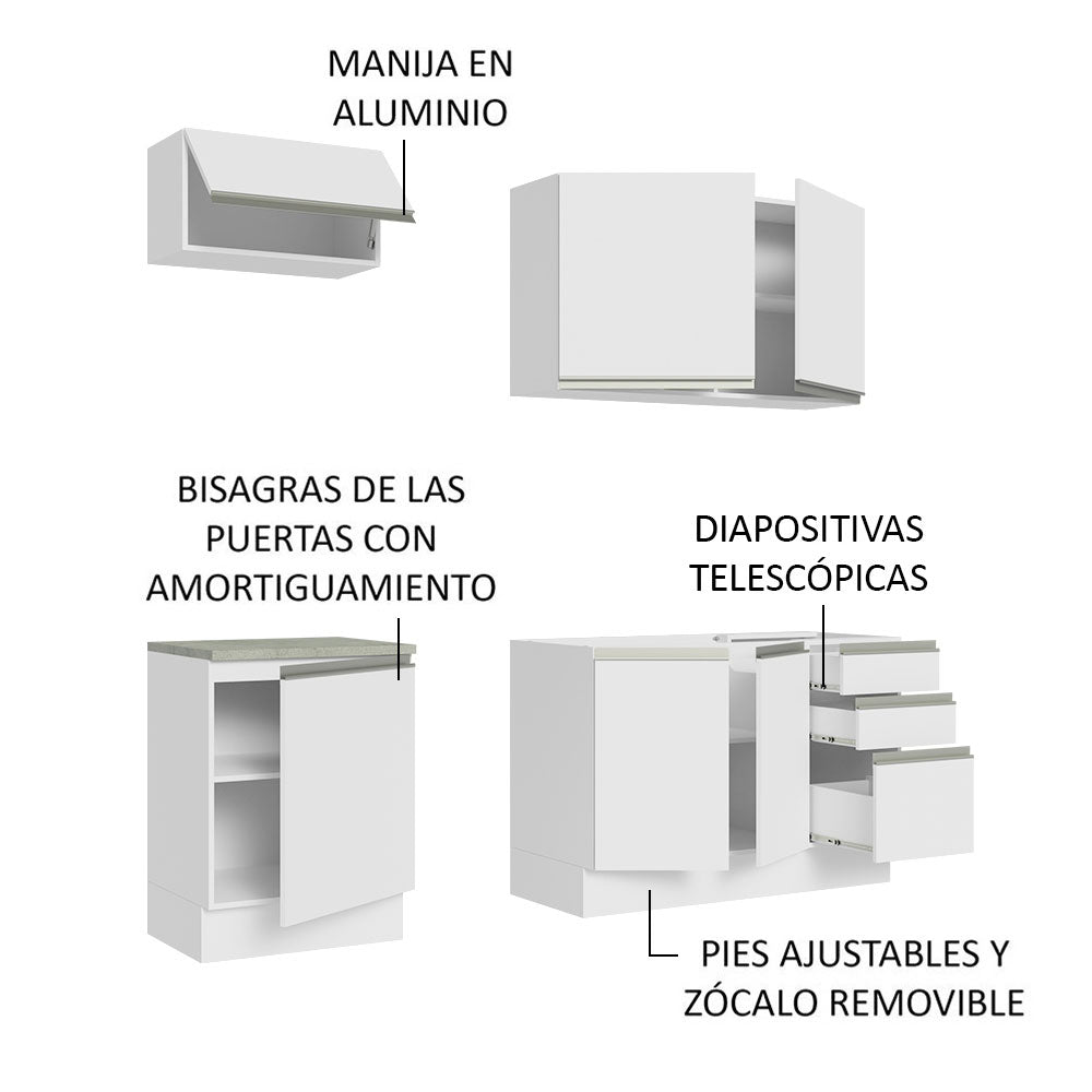 Cocina Integral con Lavadero 180cm Glamy 13 Blanco