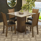 Juego de Comedor Mesa con Encimera de Vidrio 4 Sillas Marrón/Crema/Negro Perla