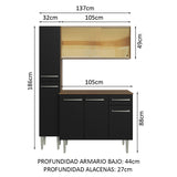 Cocina Compacta 137cm Sin Mesón De Acero Marrón/Negro Emilly Madesa 06