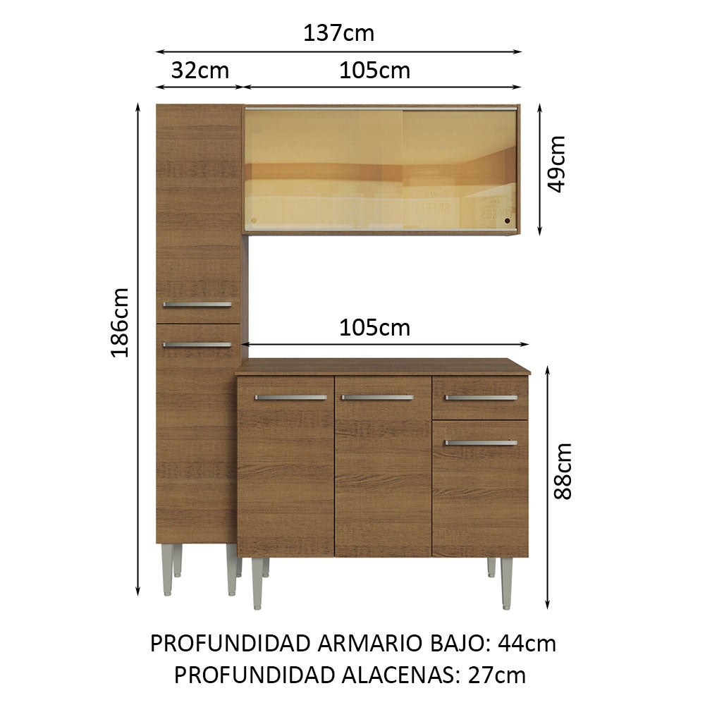 Cocina Compacta 137cm Sin Mesón De Acero Marrón Emilly Madesa 06