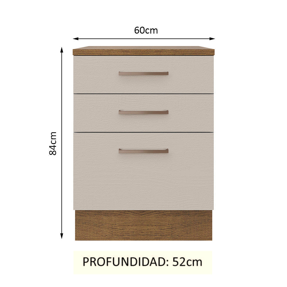 Mueble de Cocina 60 cm 3 Cajones Marrón/Crema Agata Madesa