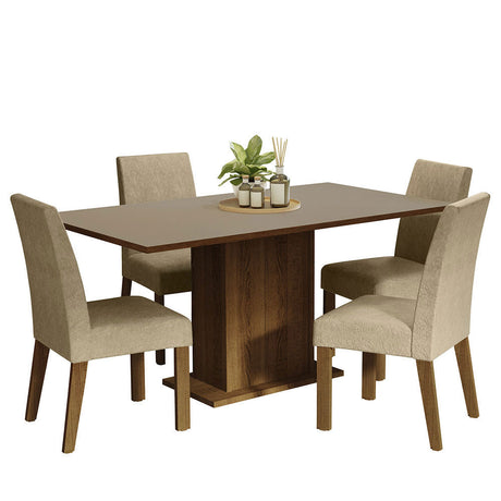 Juego de Comedor Mesa con Tablero de Madera 4 Sillas Marrón/Crema/Imperial Keila Madesa
